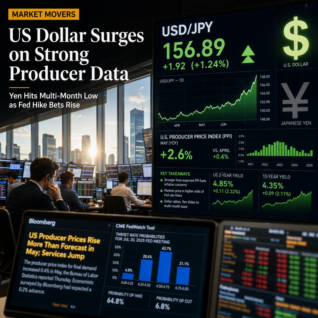 US Producer Price Index Surge Lifts Dollar, Pressures Japanese Yen as Rate Hike Bets Rise