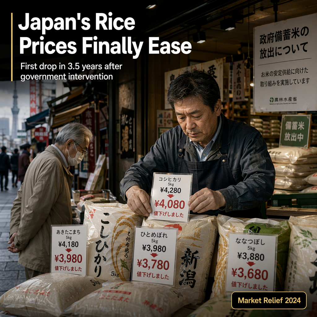 Japan's Rice Prices Drop for First Time in 3.5 Years Amid Government Intervention