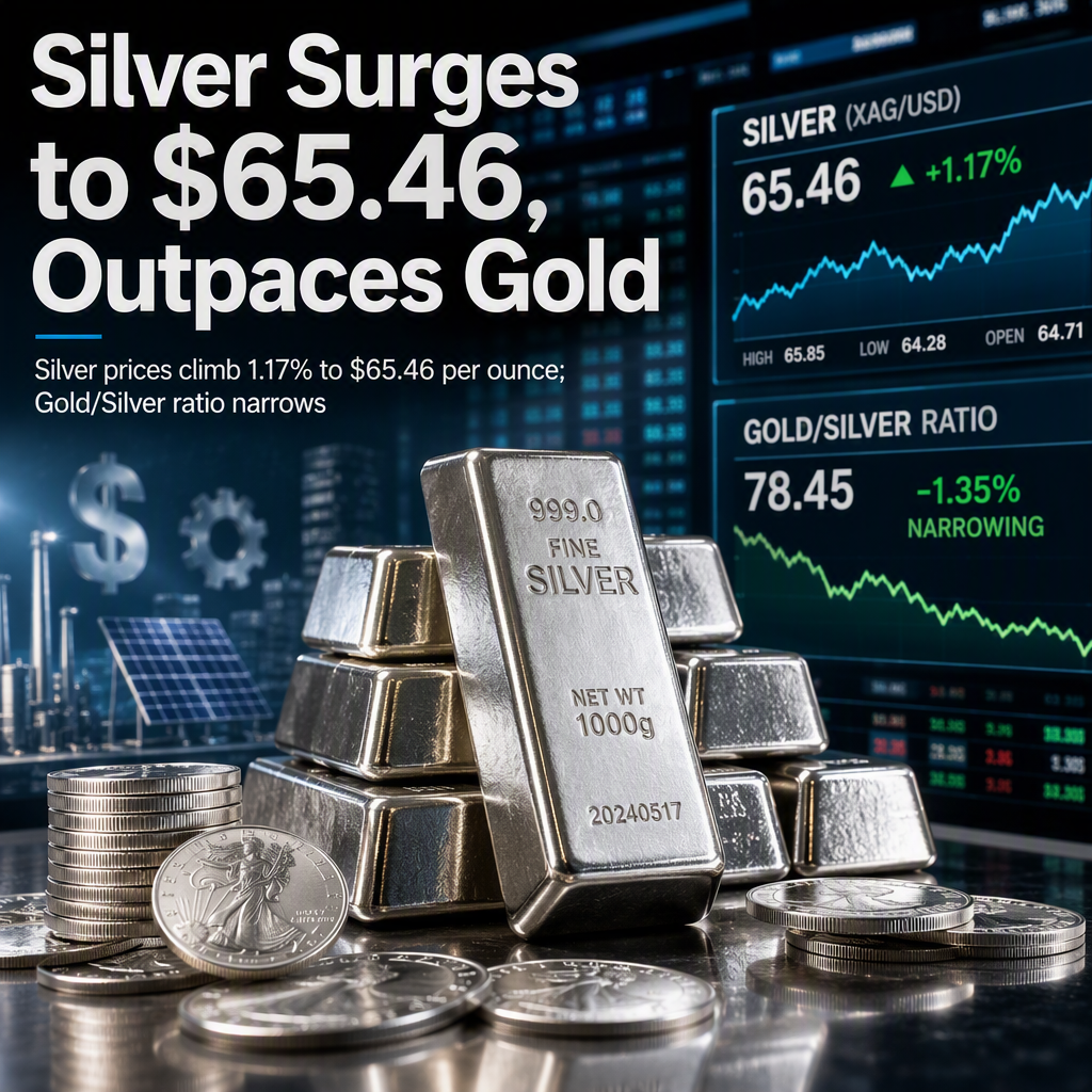 Silver Prices Climb 1.17% to $65.46 per Ounce, Gold/Silver Ratio Narrows