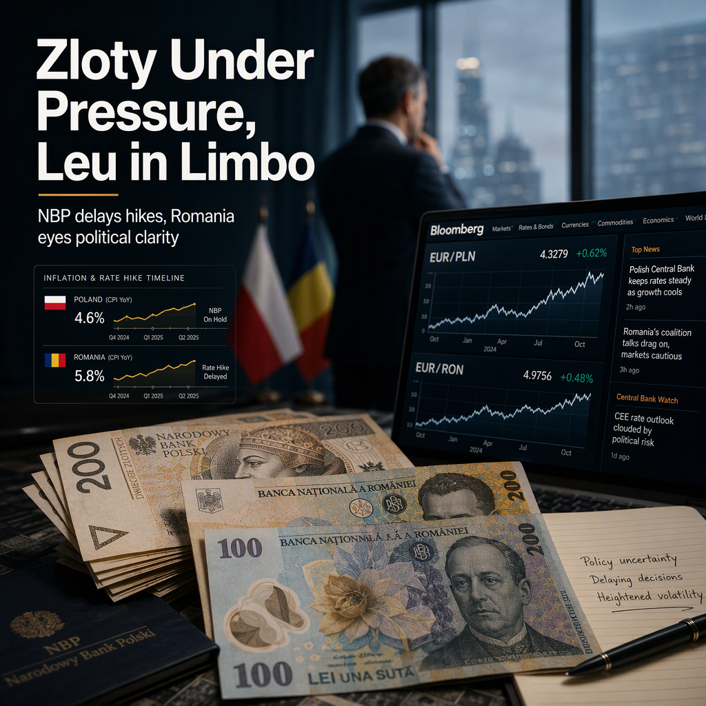 Polish Zloty Faces Downside as NBP Delays Rate Hikes; Romanian Leu Awaits Political Clarity