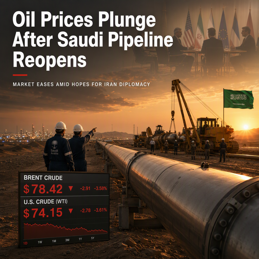 Oil Prices Plunge to Two-Week Low Amid Saudi Pipeline Reopening and Hopes for Iran Diplomacy