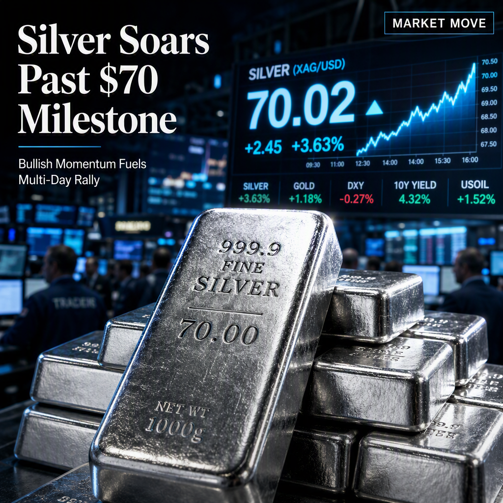 Silver Surges Past $70 as Bullish Momentum Extends Multi-Day Rally