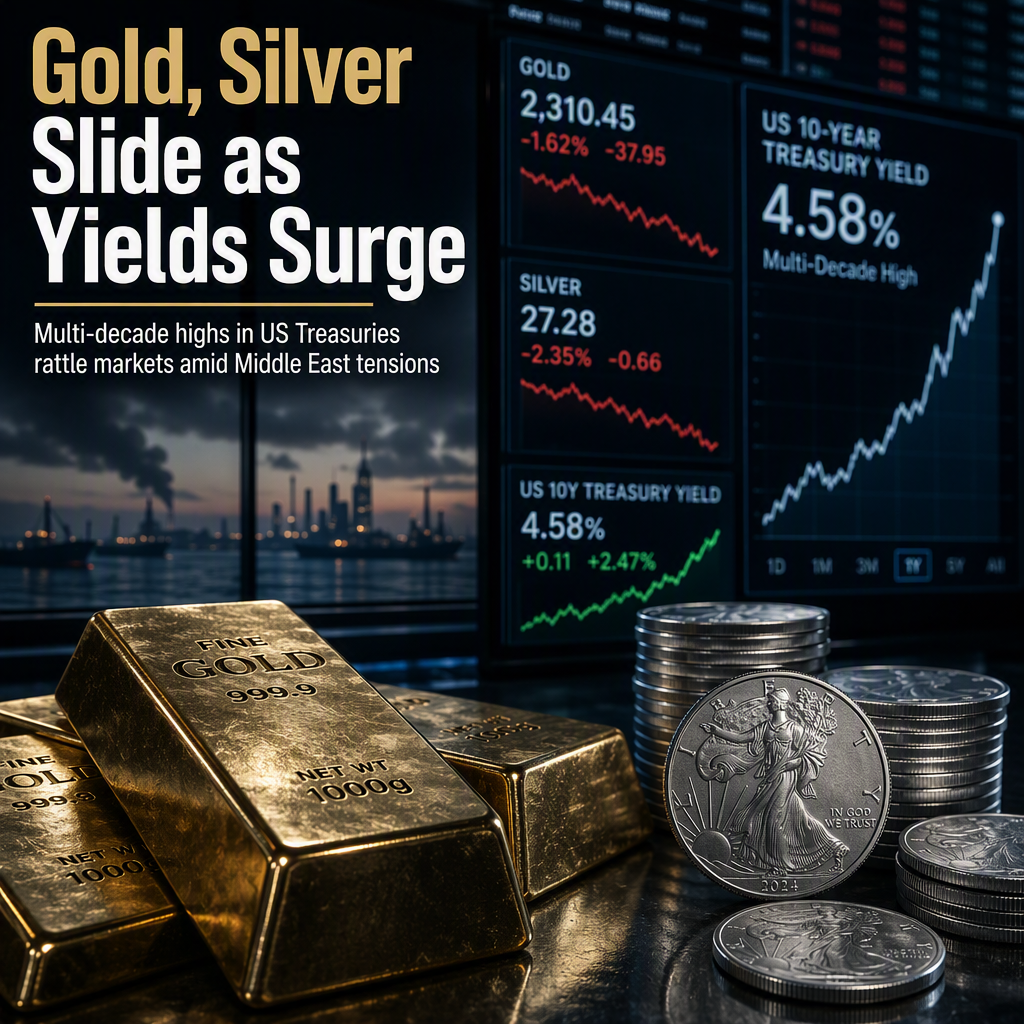 Gold and Silver Retreat as US Yields Hit Multi-Decade Highs Amid Middle East Tensions