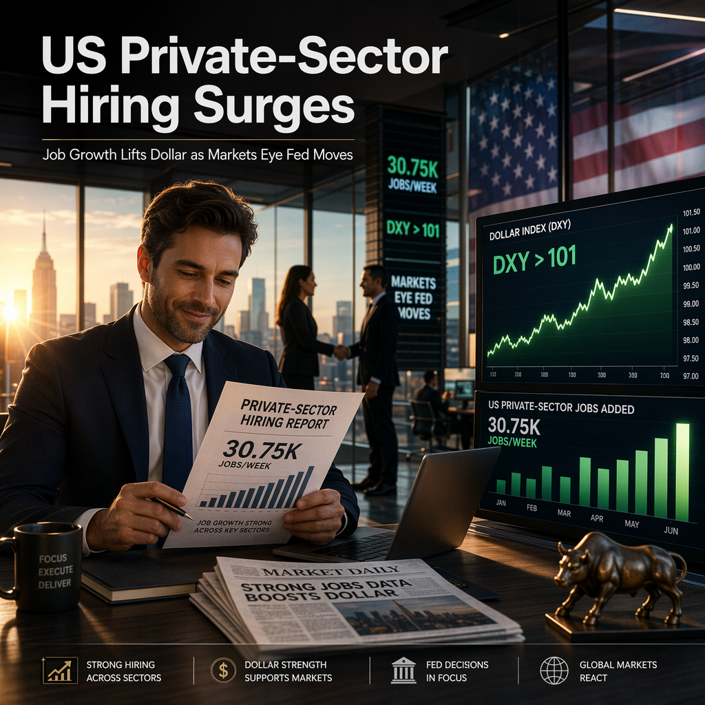 US Private-Sector Hiring Accelerates, Boosting Dollar as ADP 4-Week Average Rises to 30.75K