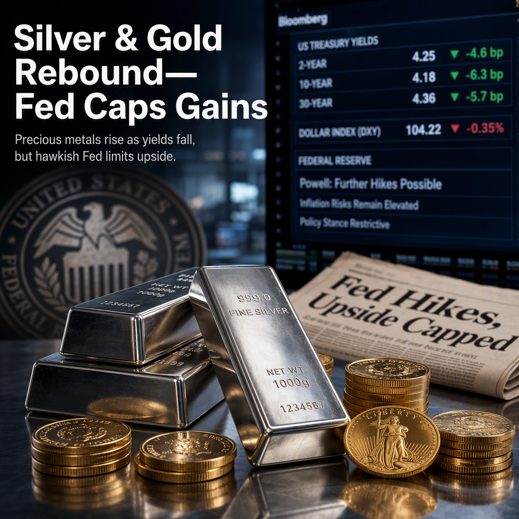 Silver and Gold Rebound Amid Falling Yields, But Fed's Hawkish Stance Caps Upside