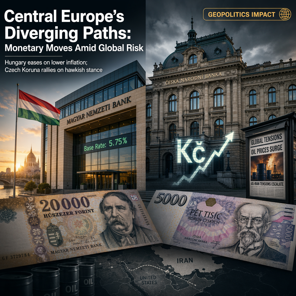 Hungarian Central Bank Eases Policy on Lower Inflation, While Czech Koruna Supported by Hawkish CNB Amid Geopolitical Tensions