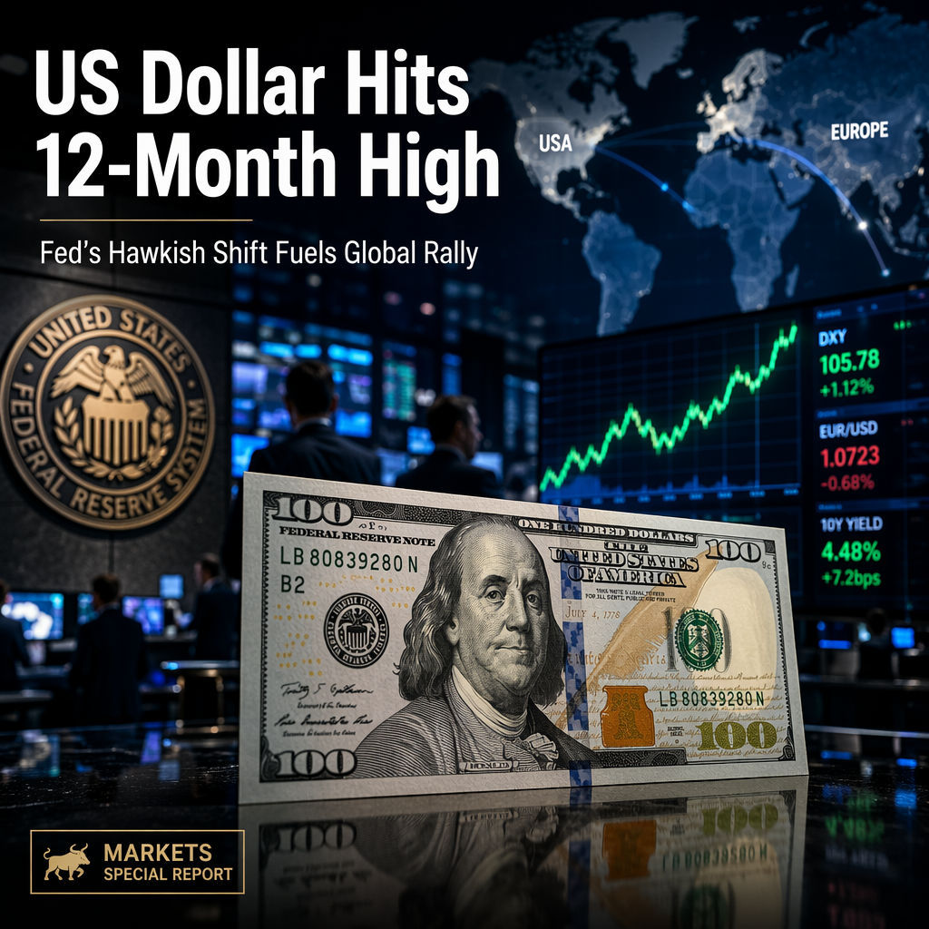 US Dollar Surges to 12-Month Highs Amid Hawkish Fed Shift and Easing Safe Haven Flows