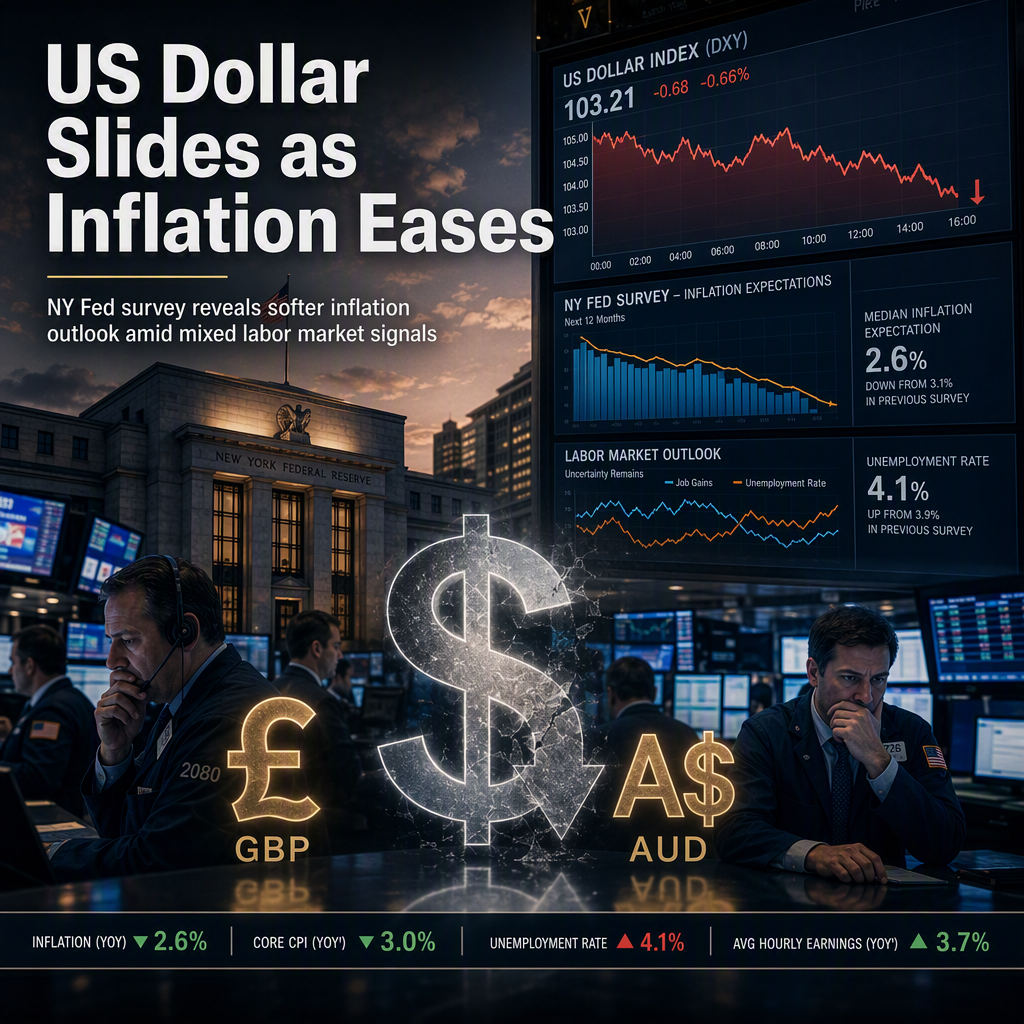 US Dollar Softens as NY Fed Survey Shows Easing Inflation Expectations Amid Mixed Labor Outlook