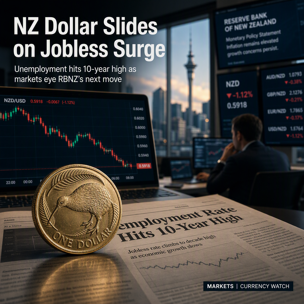 New Zealand Dollar Weakens as Unemployment Rate Hits Decade High, Market Eyes RBNZ Policy Path