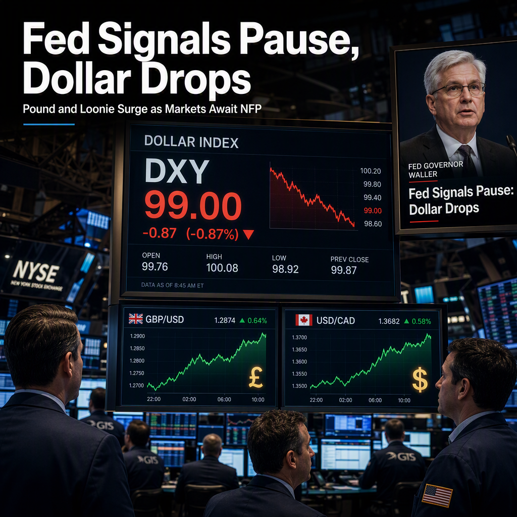Fed’s Waller Signals Pause, Weighing on US Dollar as Pound and Loonie Strengthen Ahead of NFP