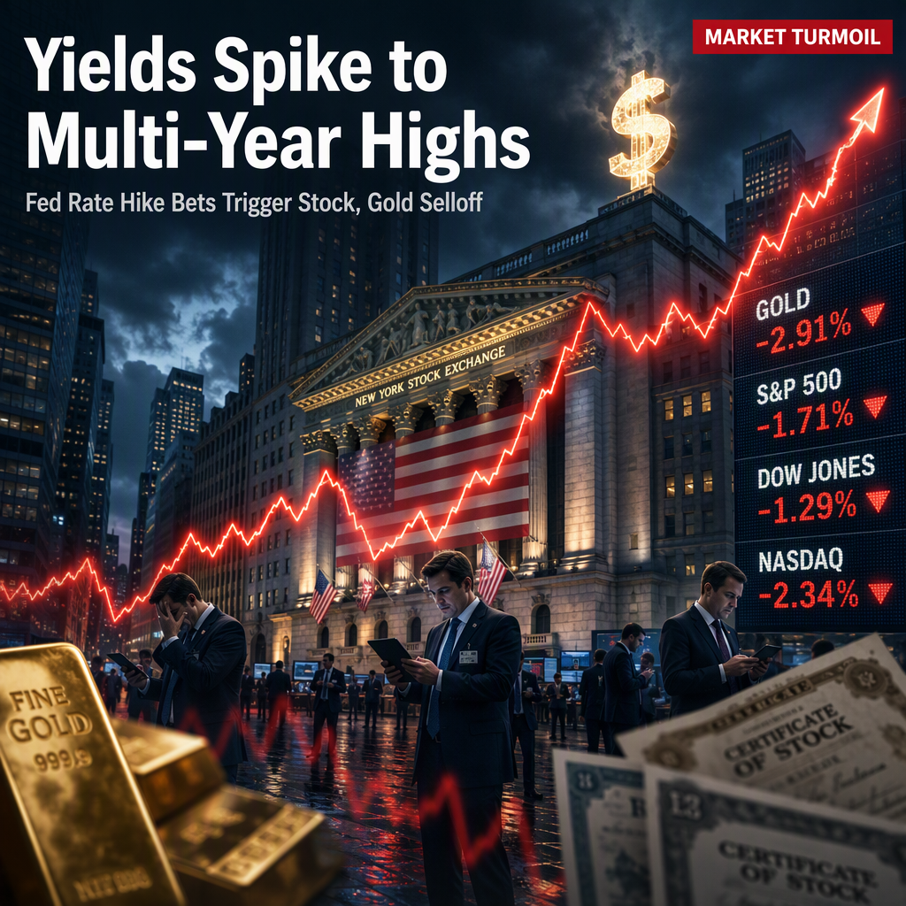 US Treasury Yields Hit Multi-Year Highs as Fed Rate Hike Bets Intensify, Triggering Stock and Gold Selloff