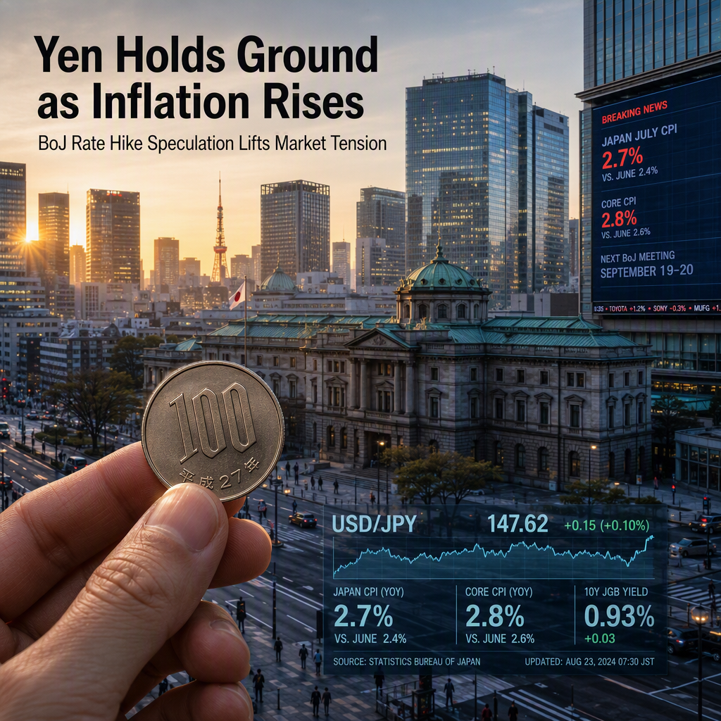 Japanese Yen Holds Steady as July CPI Inflation Rises, BoJ Rate Hike Speculation Grows