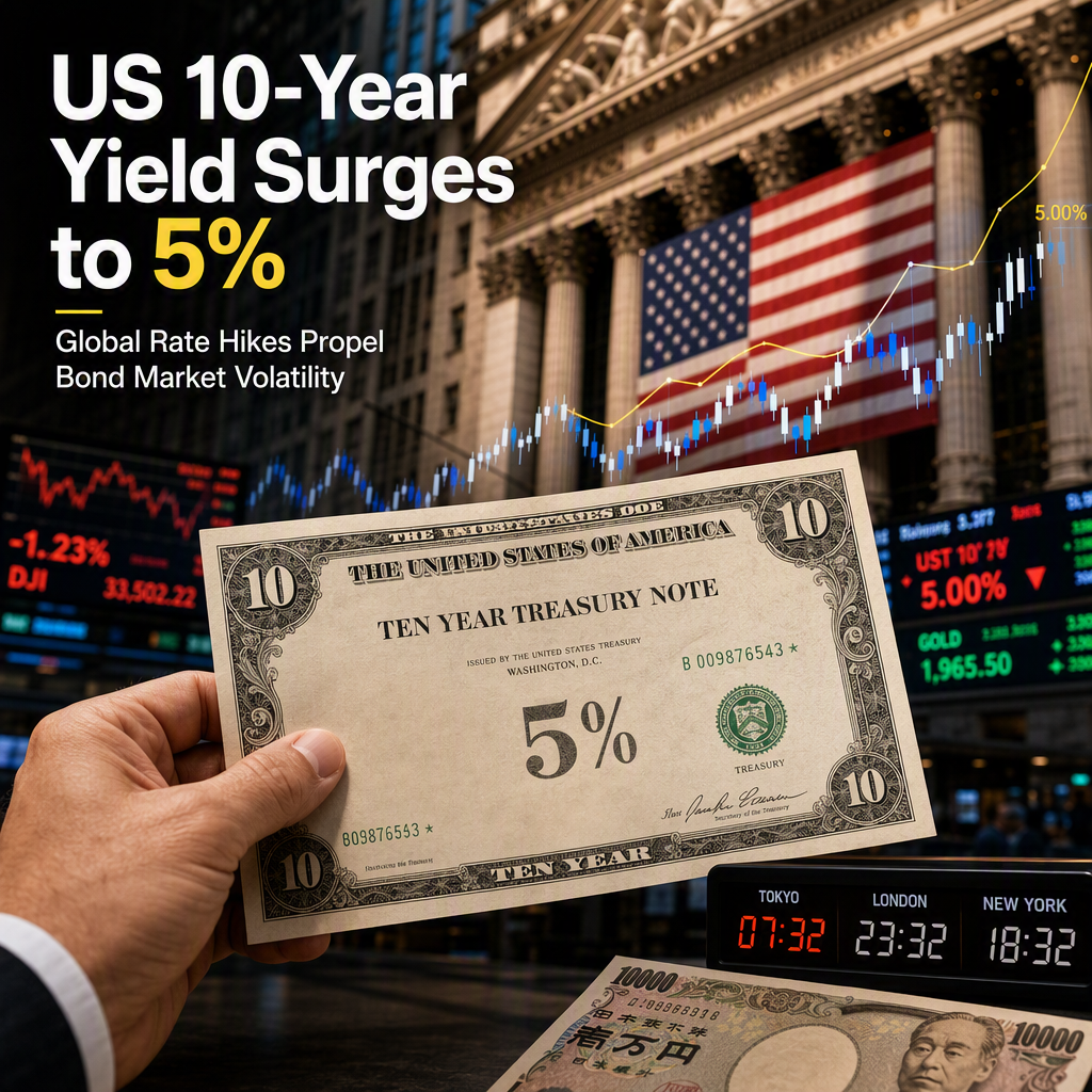 US 10-Year Treasury Yield Hits 5% Amid Global Rate Hikes by Fed and Bank of Japan