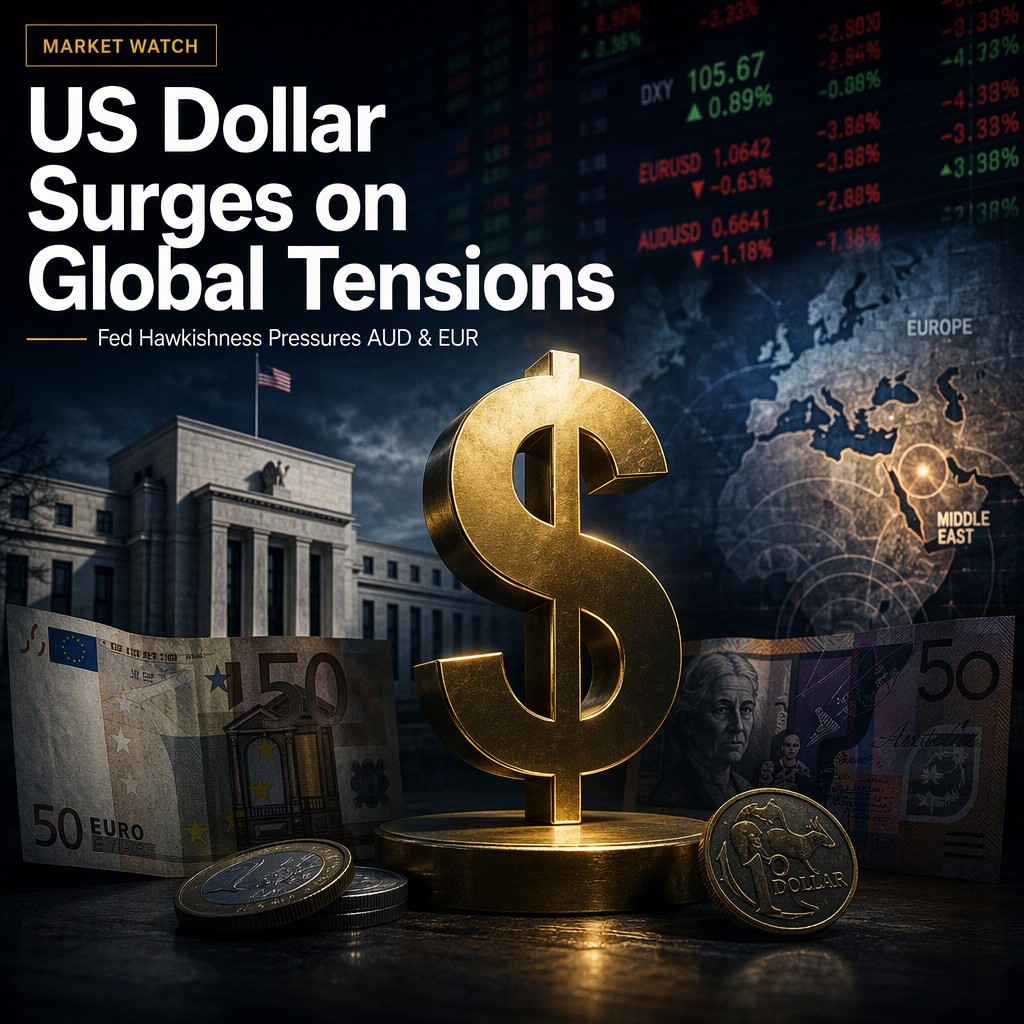 US Dollar Strengthens Amid Fed Hawkishness and Geopolitical Tensions, Pressuring AUD and EUR