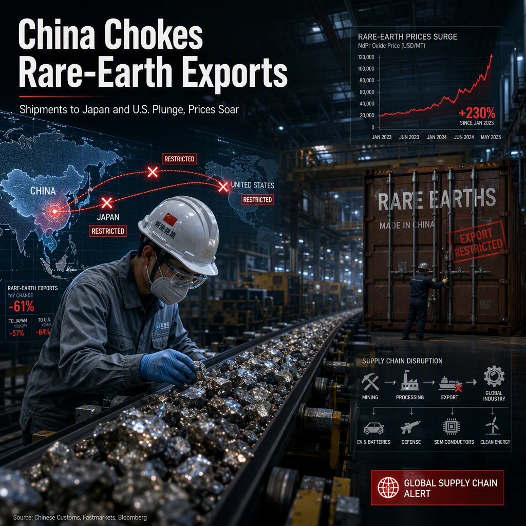 China's Rare-Earth Export Restrictions Slash Shipments to Japan and U.S., Triggering Price Surge