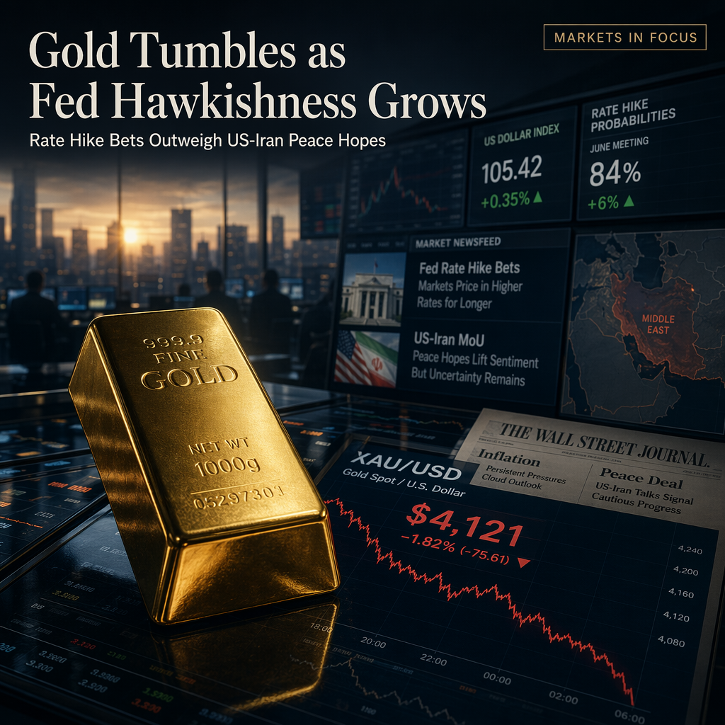 Gold Slides Toward $4,100 as Fed Rate Hike Bets Intensify Despite US-Iran Peace Deal
