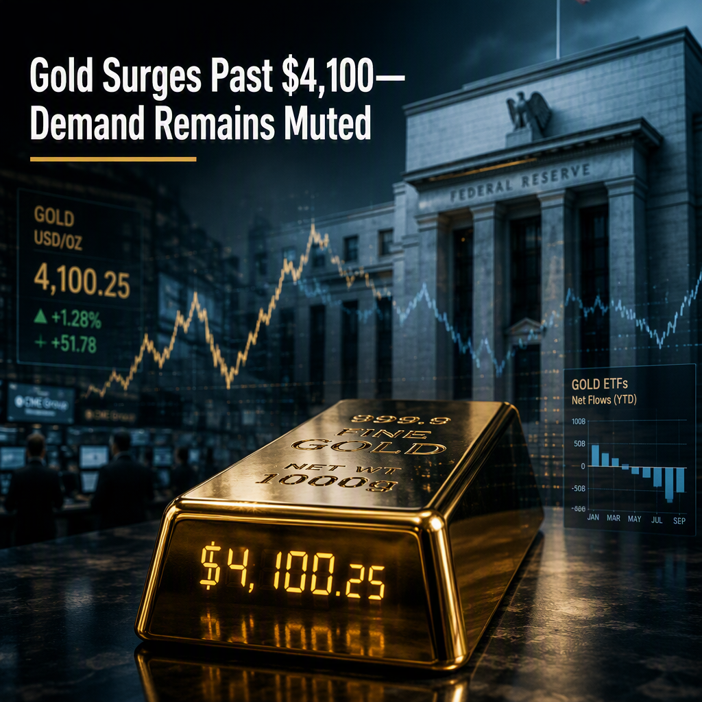 Gold Briefly Surpasses $4,100 as Fed Rate Hike Bets Ease, But Demand Remains Subdued