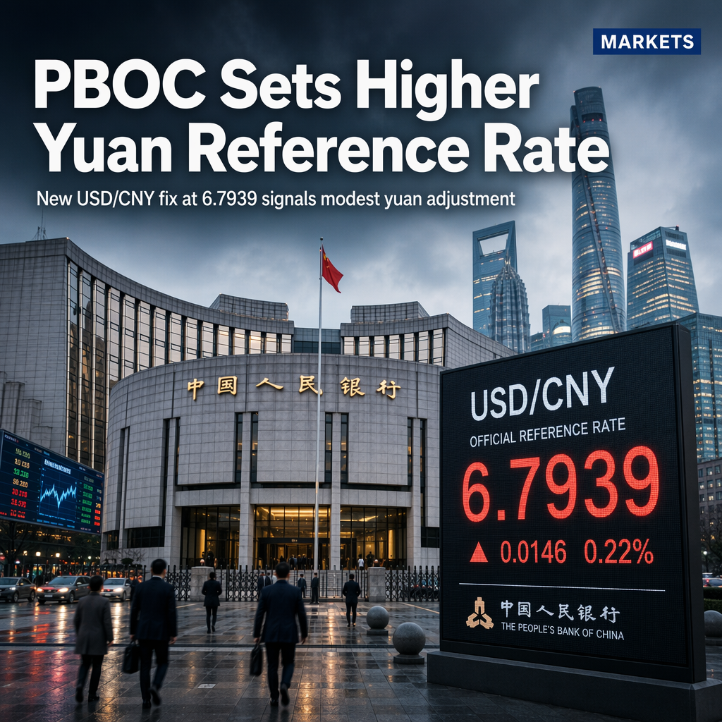 PBOC Sets Higher USD/CNY Reference Rate at 6.7939, Slightly Above Reuters Estimate