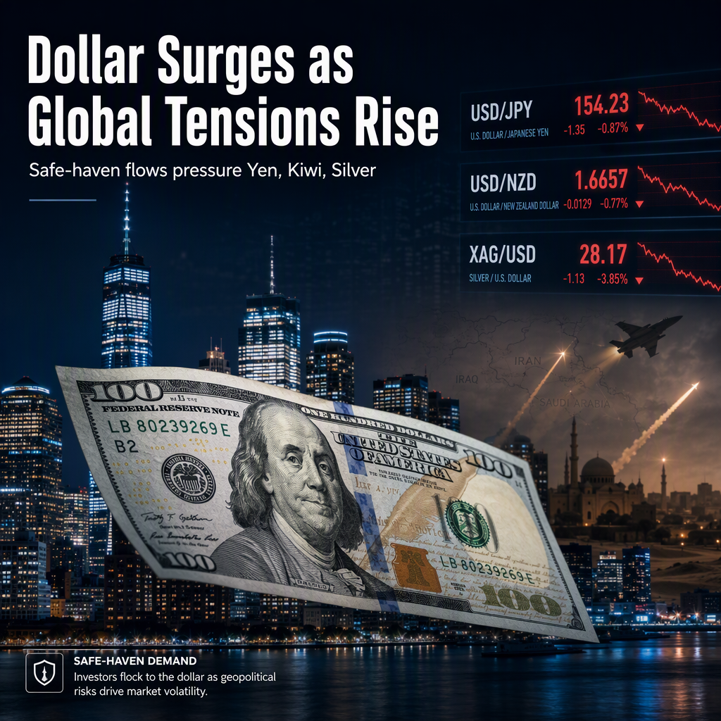US Dollar Strengthens Amid Middle East Tensions, Pressuring Yen, Kiwi, and Silver
