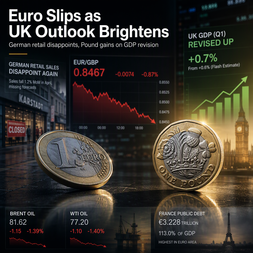 Euro Slides Against Pound as German Retail Sales Disappoint and UK GDP Revised Up