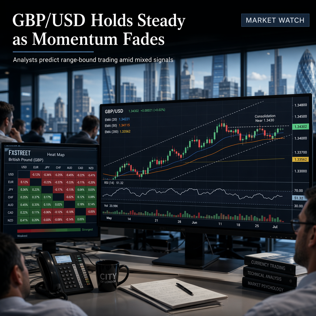 GBP/USD Consolidates Near 1.3430 as Uptrend Momentum Fades, Analysts See Range-Bound Trading