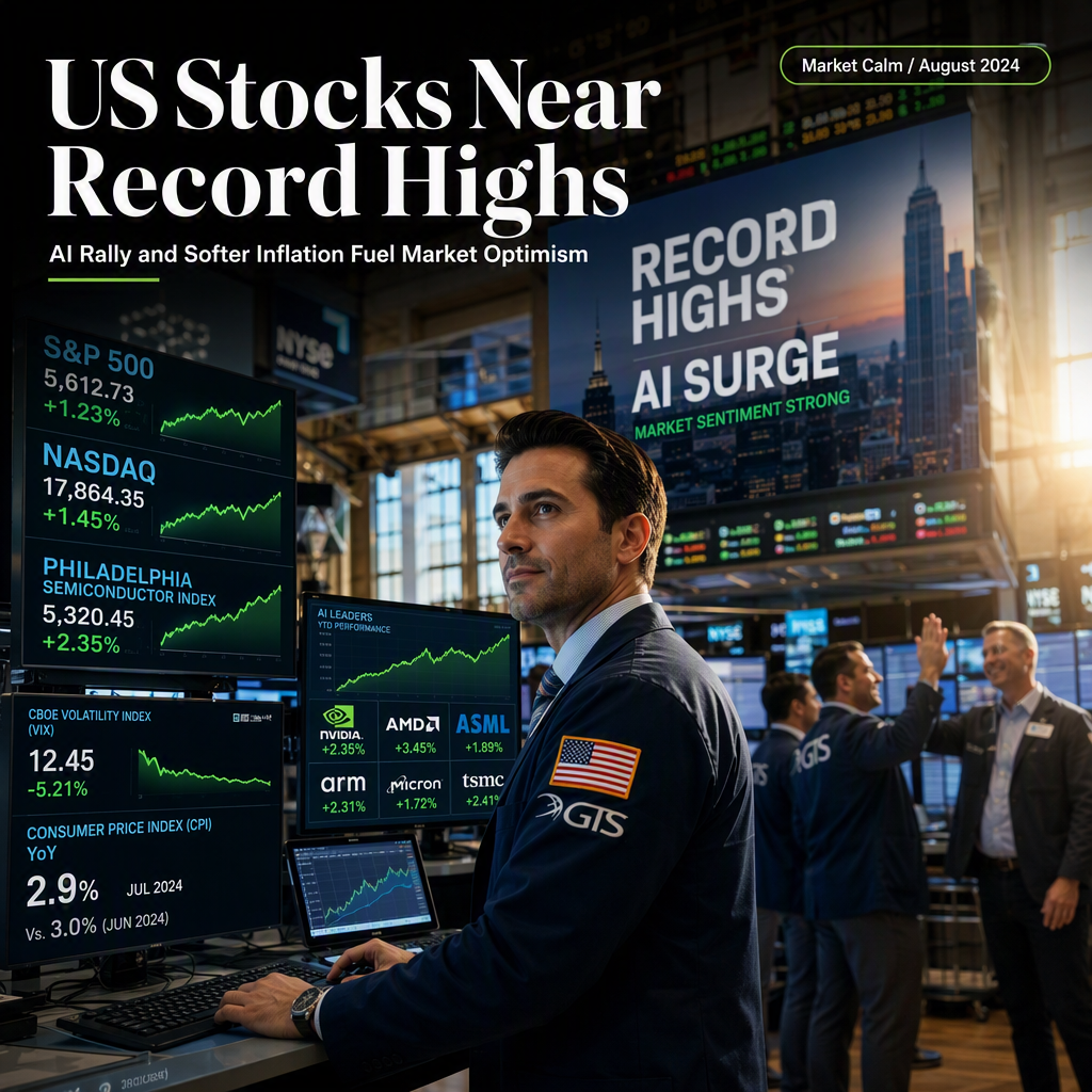 US Stocks Near Record Highs as AI Rally and Softer CPI Boost Market Sentiment