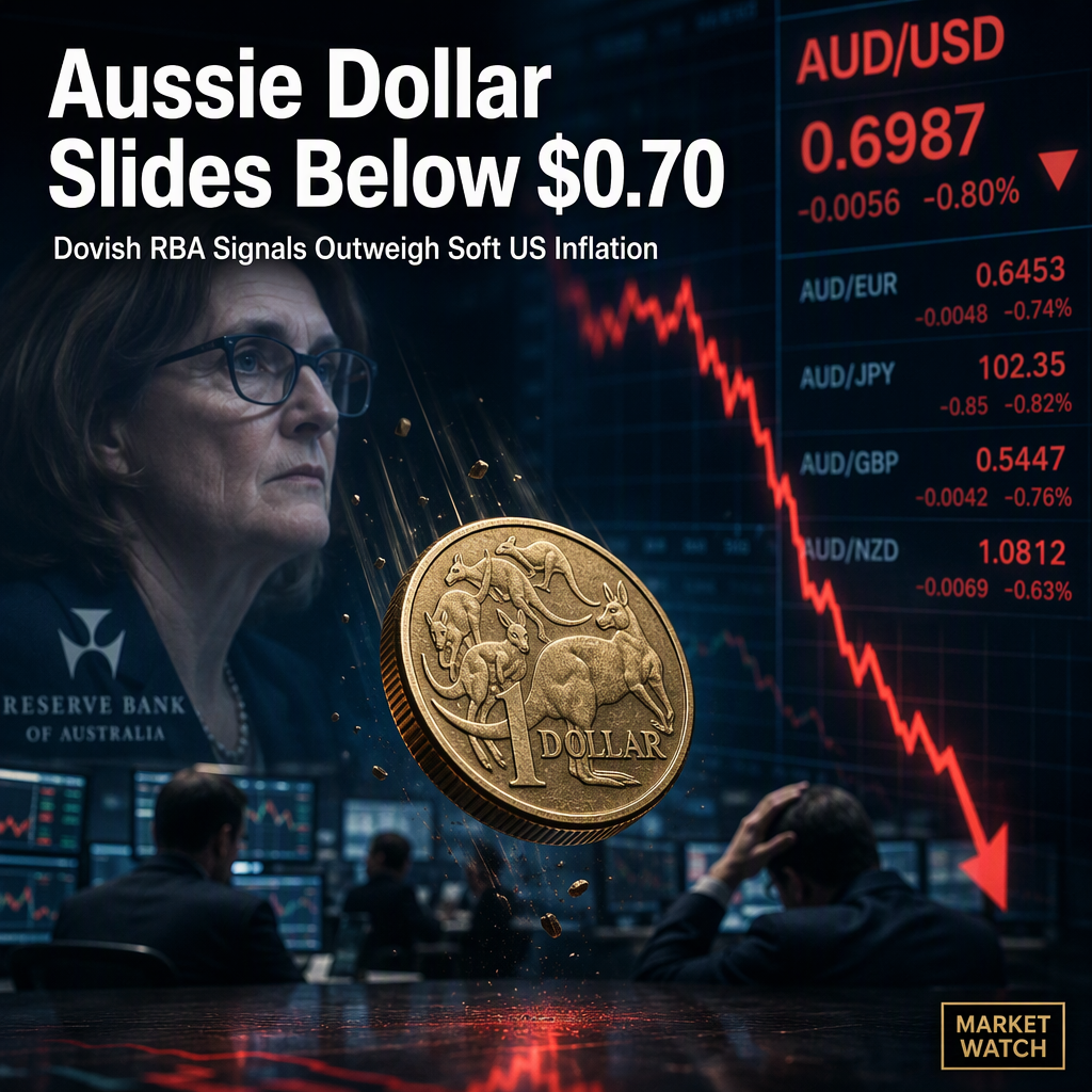 Aussie Dollar Drops Below $0.70 as RBA Governor Signals Dovish Stance Despite Soft US Inflation Data