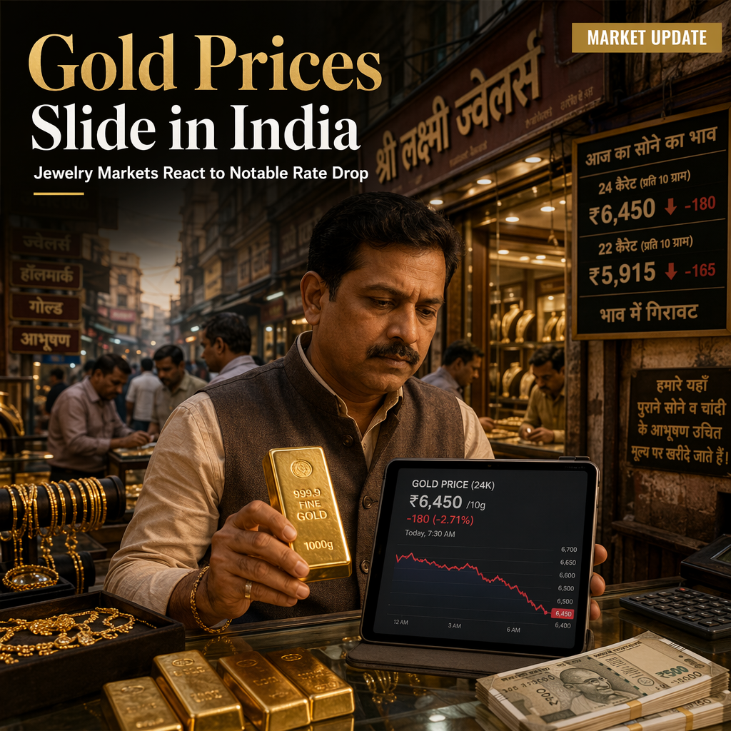 Gold Prices Decline in India, Marking Notable Drop from Previous Day