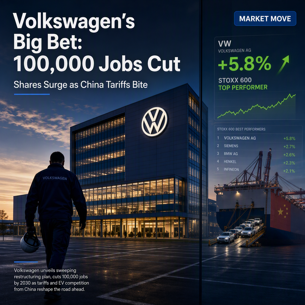 Volkswagen Shares Surge as Automaker Unveils 100,000 Job Cuts Amid China Tariff Pressures