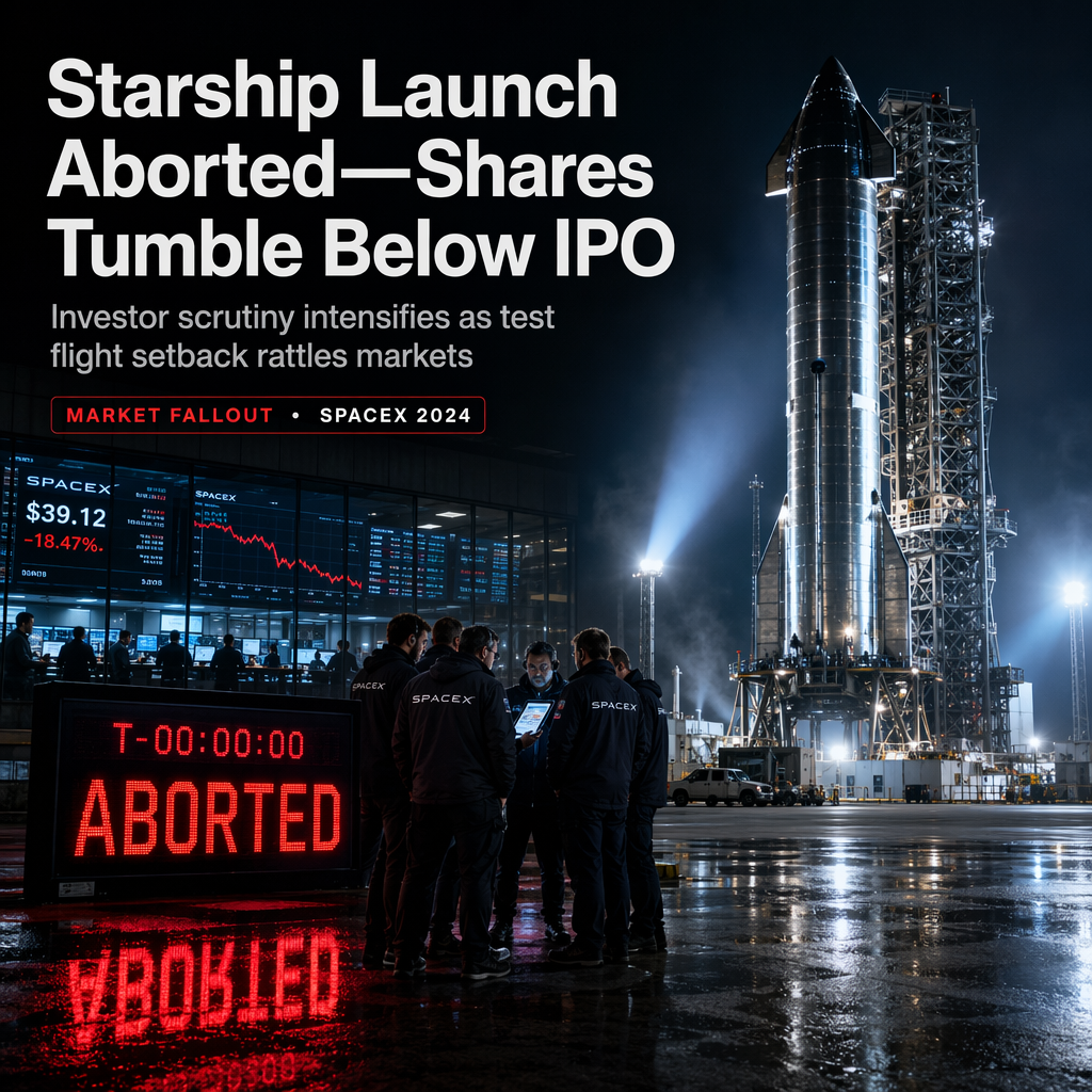 SpaceX Starship Test Flight Aborted, Shares Drop Below IPO Price Amid Investor Scrutiny