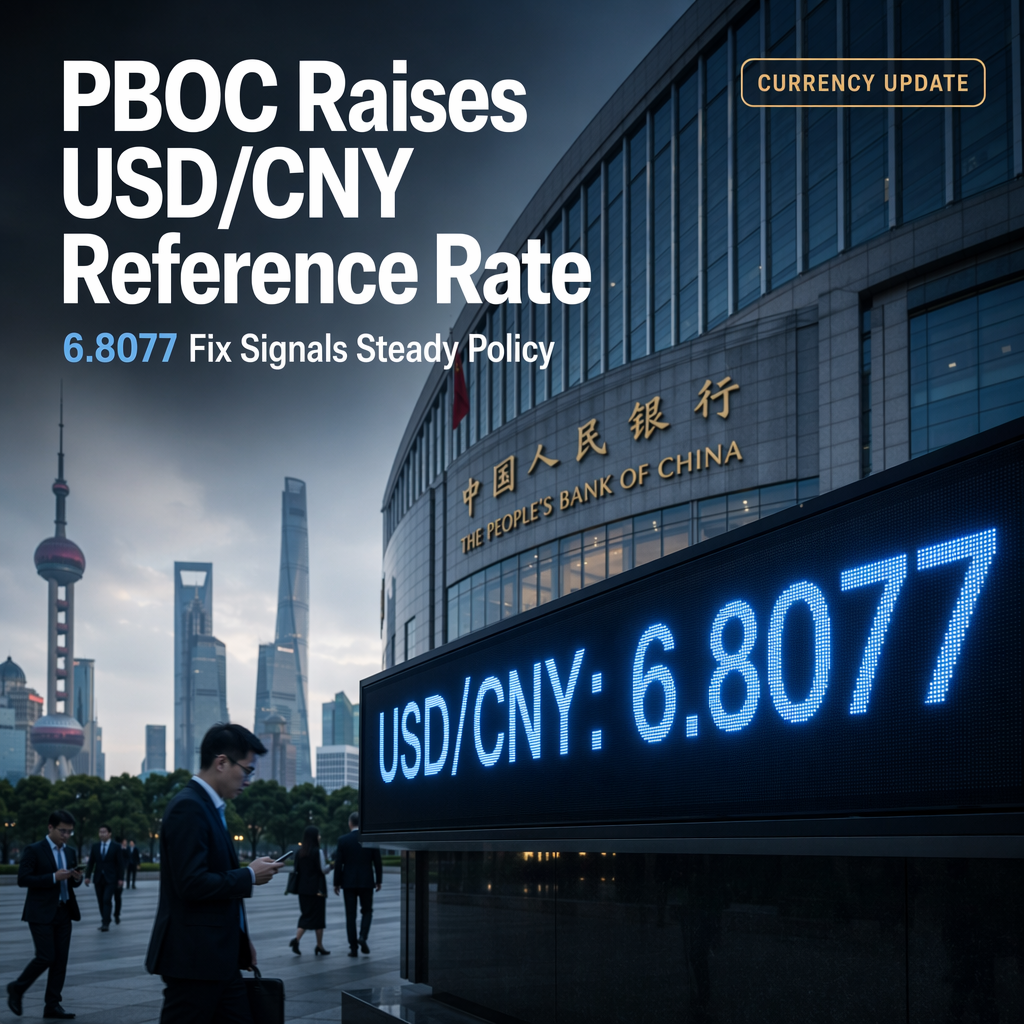 PBOC Sets USD/CNY Reference Rate Slightly Higher at 6.8077