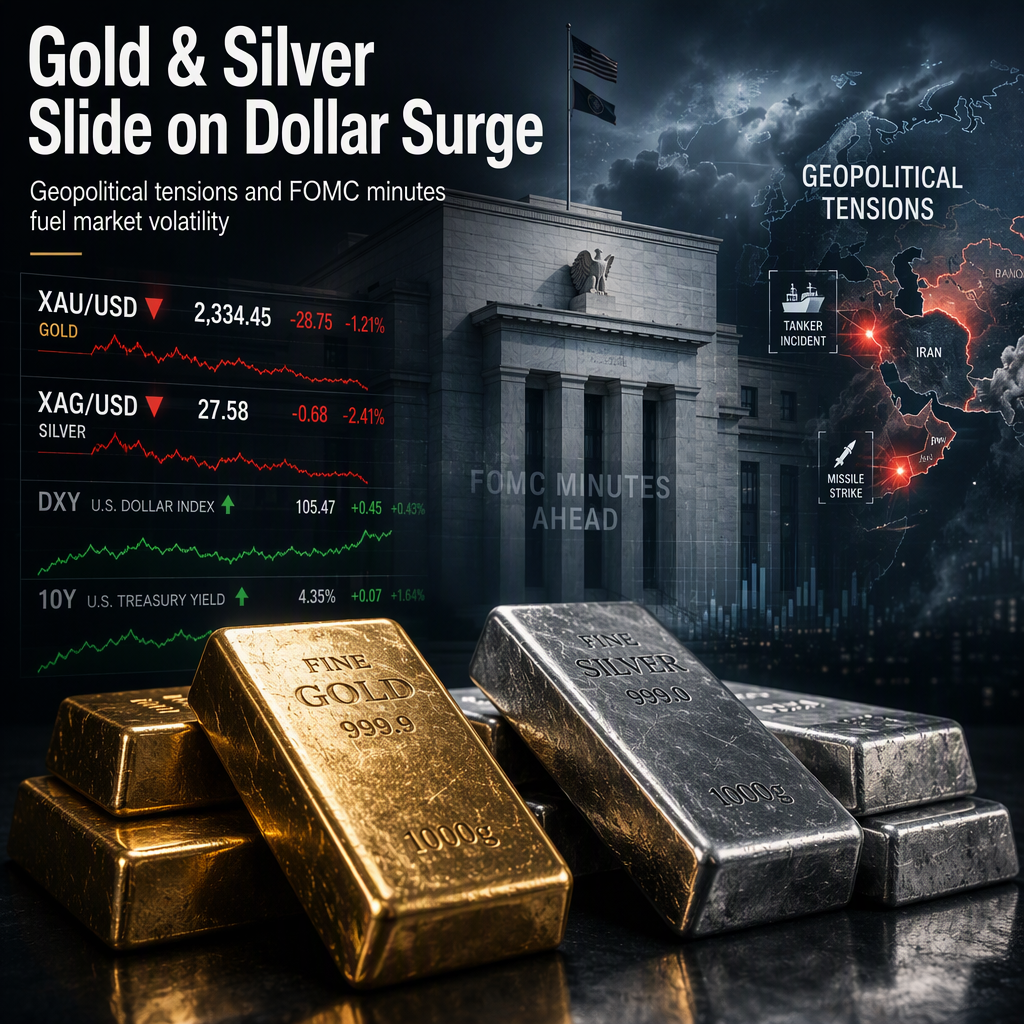 Gold and Silver Prices Weaken Amid Rising US Dollar and Geopolitical Tensions Ahead of FOMC Minutes