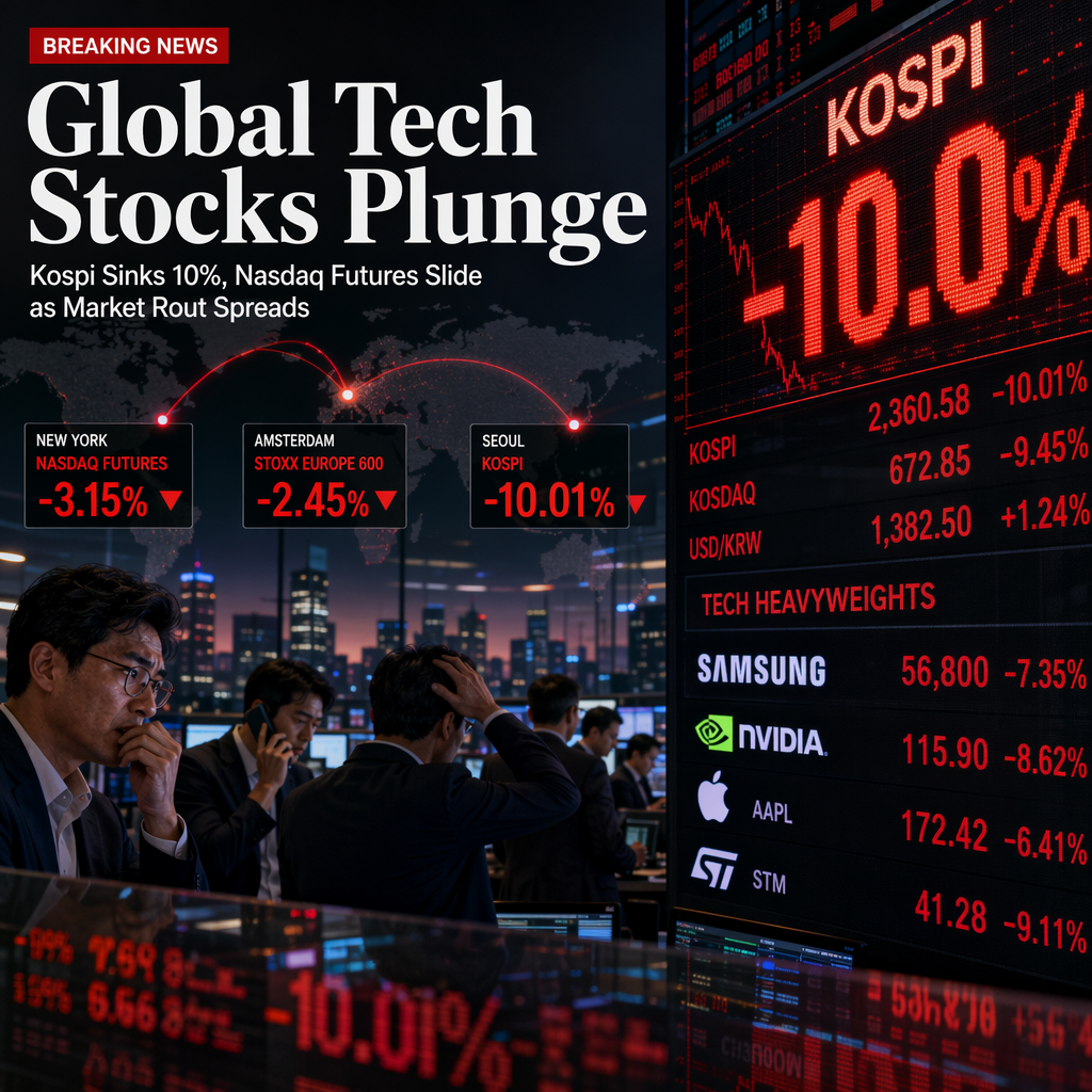 Global Tech Stocks Plunge as Kospi Sinks 10% and Nasdaq Futures Slide