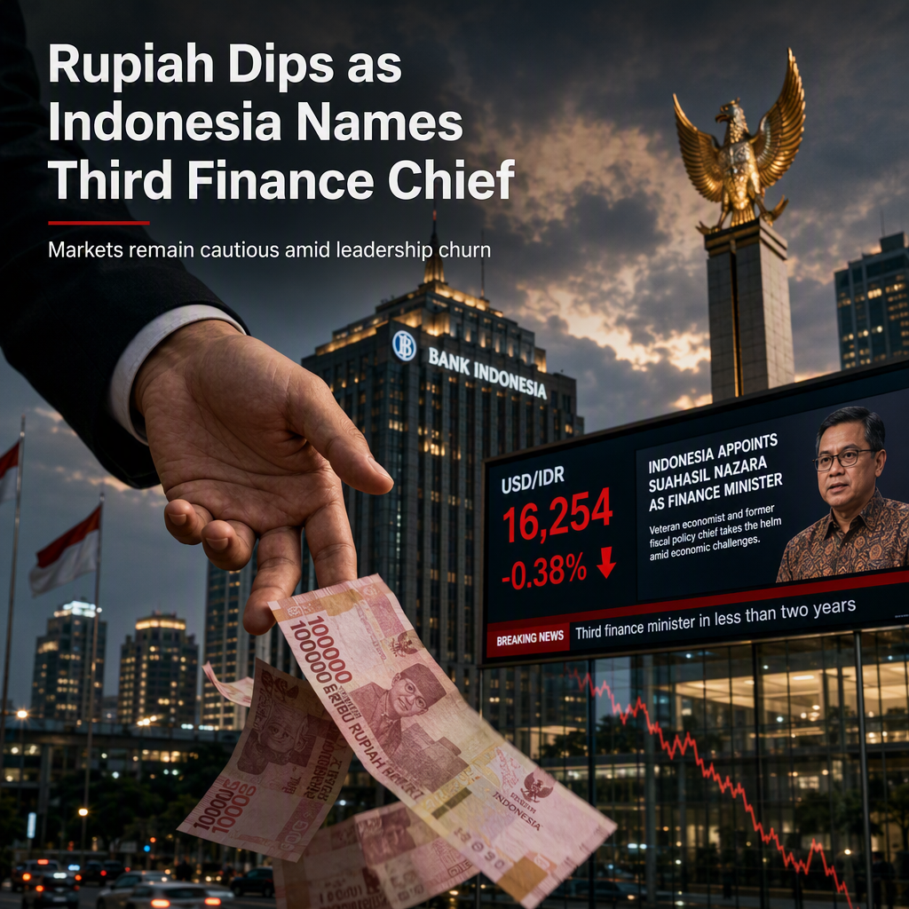 Indonesian Rupiah Edges Lower as Markets Assess Third Finance Minister Appointment in Two Years
