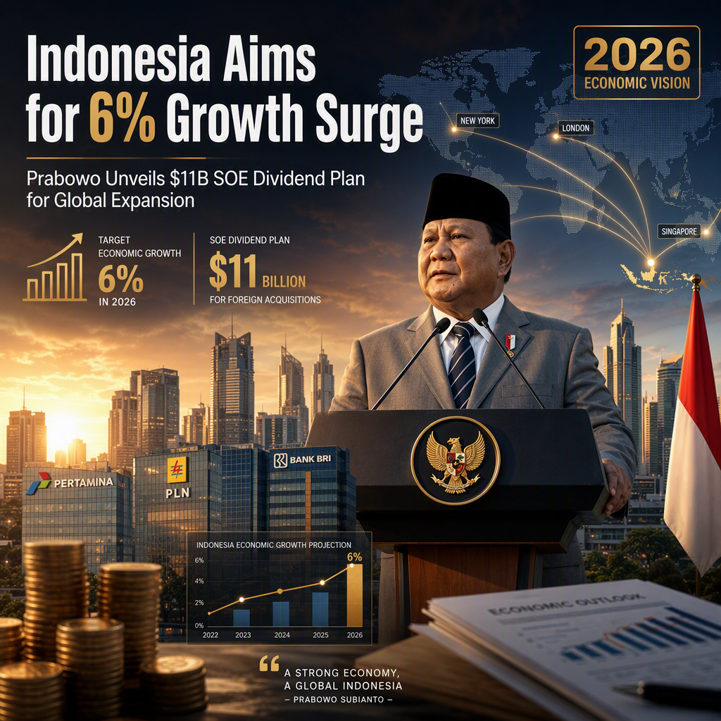 Indonesia's President Prabowo Targets 6% Economic Growth in 2026, Plans $11 Billion SOE Dividend for Foreign Acquisitions