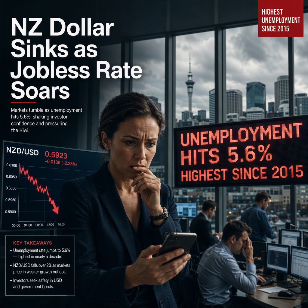 New Zealand Dollar Falls as Unemployment Rate Surges to Highest Since 2015