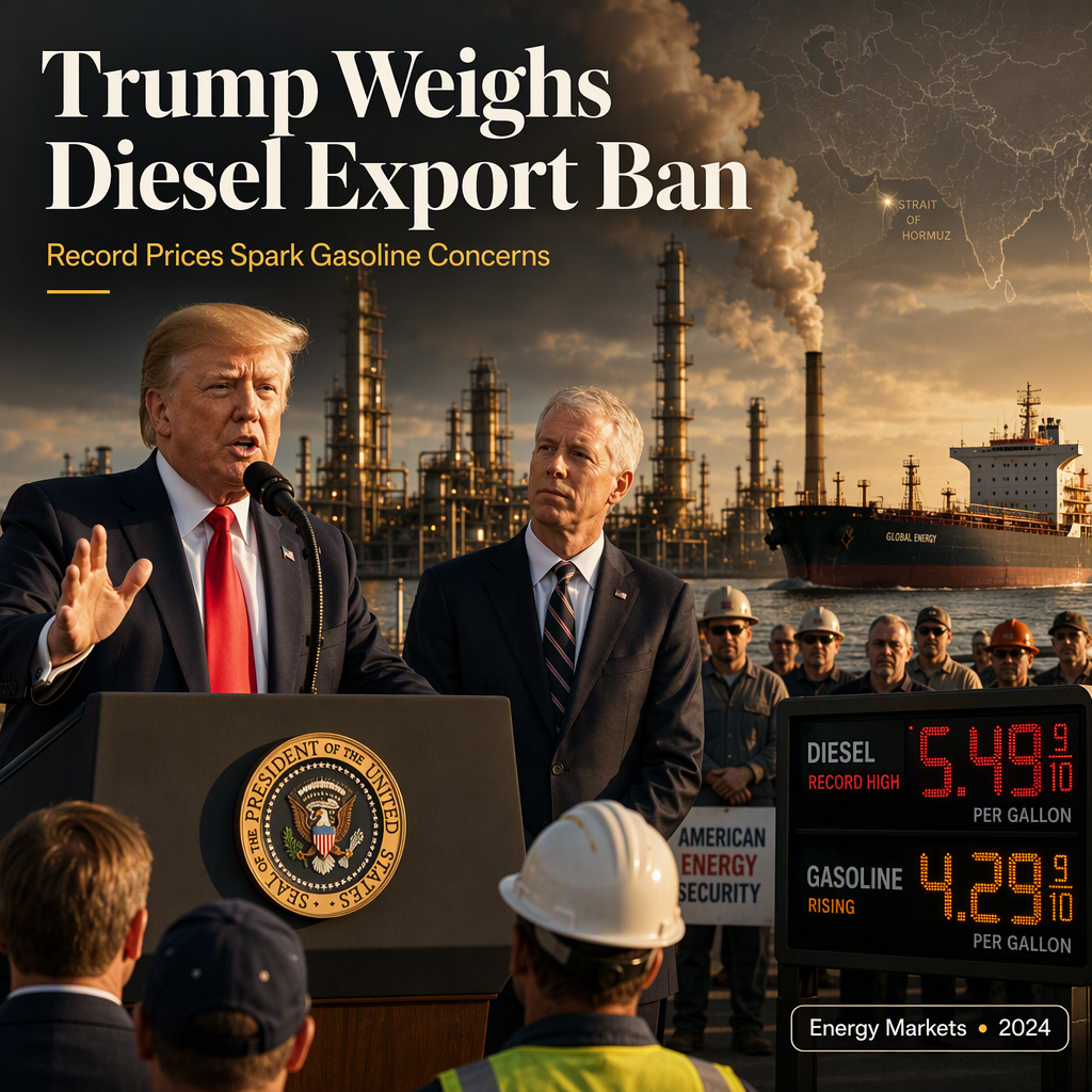 Trump Considers Diesel Export Ban Amid Record Prices, Cites Potential Gasoline Impact