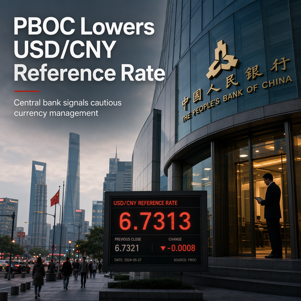 PBOC Sets USD/CNY Reference Rate Slightly Lower at 6.7313, Below Reuters Estimate