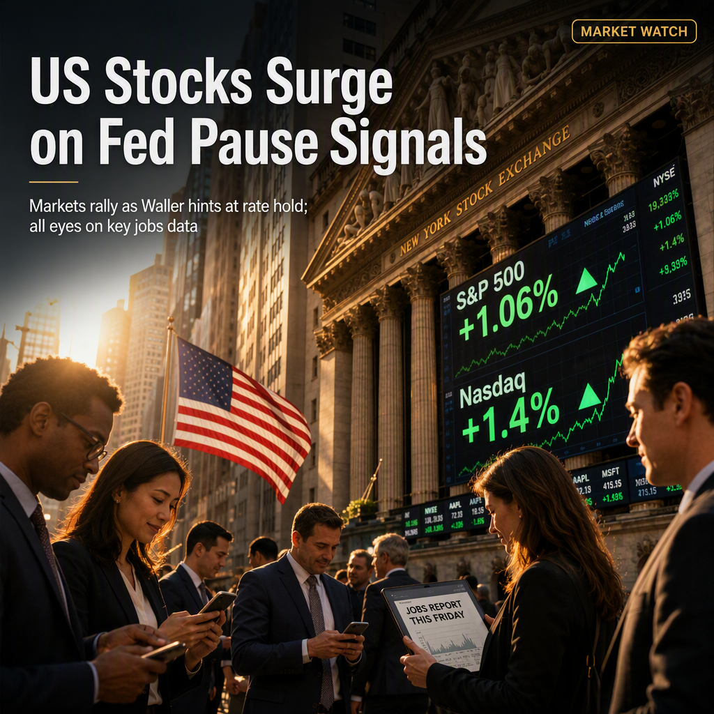 US Equities Rally as Fed Governor Waller Signals Potential Pause, Markets Await Key Jobs Data