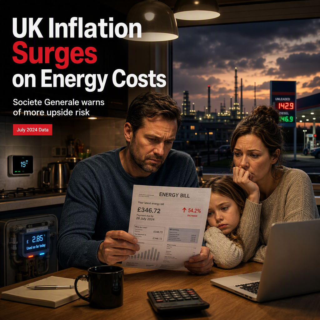 UK Inflation Rises to 2.9% in July on Energy Costs; Societe Generale Sees Further Upside Risk
