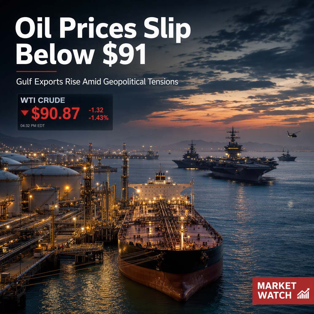 WTI Oil Falls Below $91 Amid Increased Gulf Exports and Geopolitical Tensions