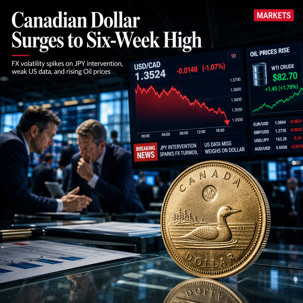 Canadian Dollar Strengthens to Six-Week High Against US Dollar Amid Suspected Japanese FX Intervention and Weaker US Data