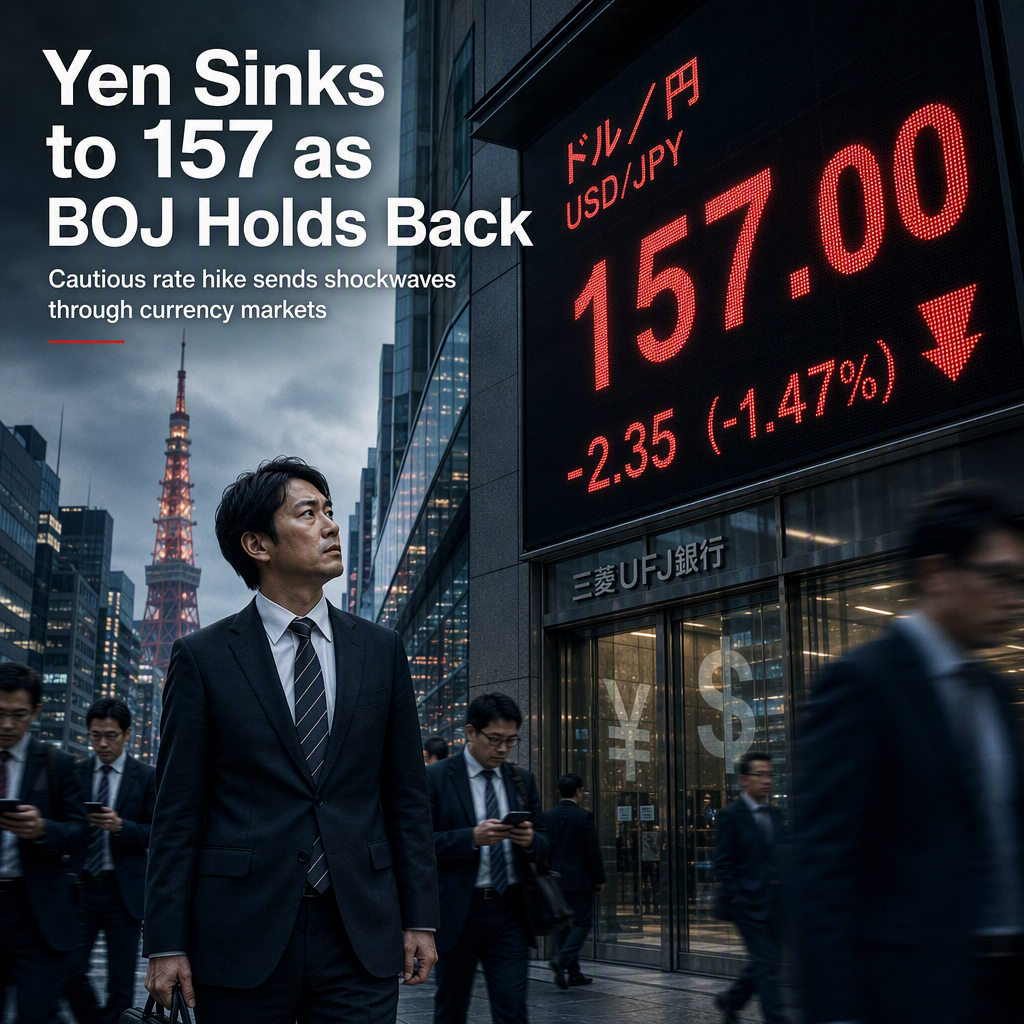 Yen Drops to 157 per Dollar as BOJ Opts for Cautious Rate Hike