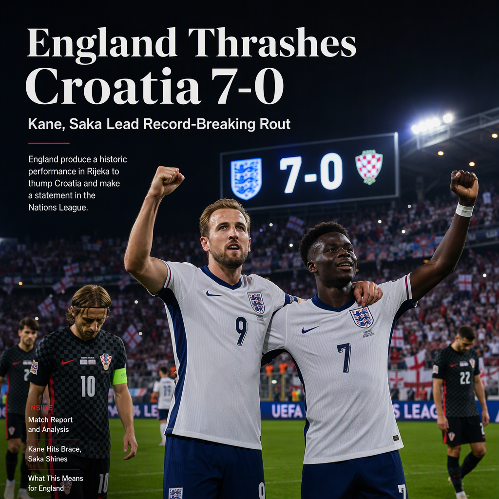 England Dominates Croatia 7-0 in Nations League as Kane and Saka Shine