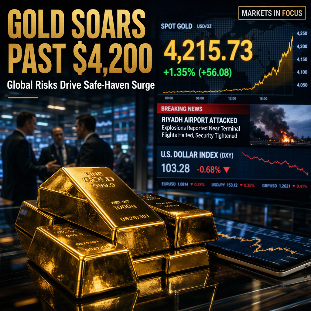 Gold Surges Above $4,200 Amid Middle East Tensions and Weaker US Dollar; Markets Eye US Inflation Data