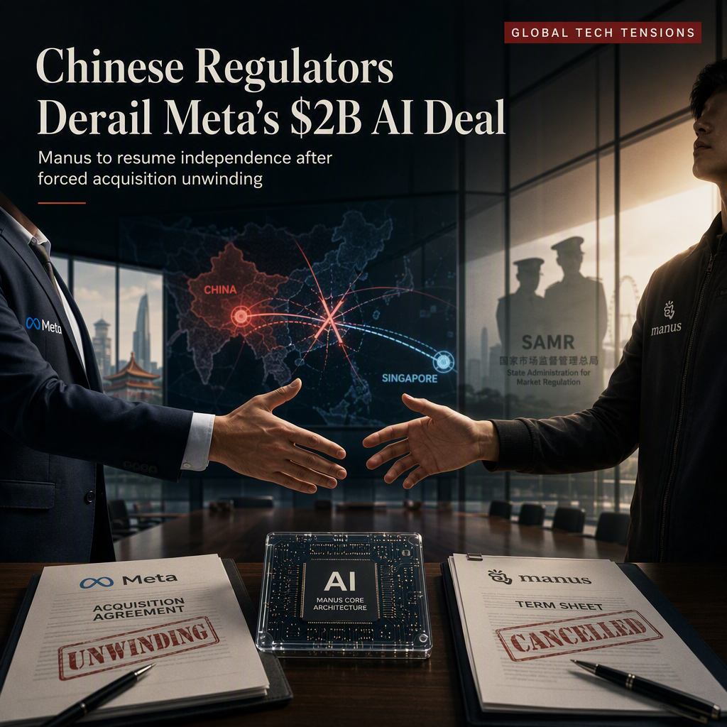 Chinese Regulators Force Meta to Unwind $2 Billion Manus AI Acquisition, Manus to Resume Independence