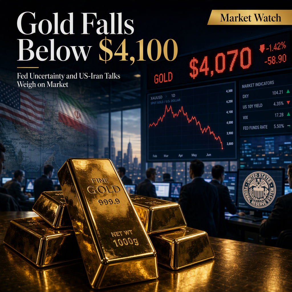 Gold Slips Below $4,100 as US-Iran Talks and Fed Rate Uncertainty Weigh on Market