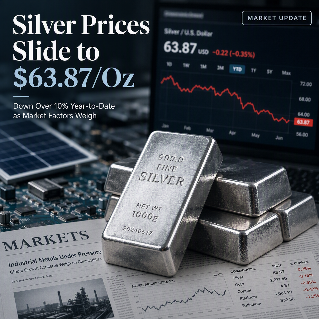 Silver Prices Decline 0.35% to $63.87 per Ounce, Down Over 10% Year-to-Date
