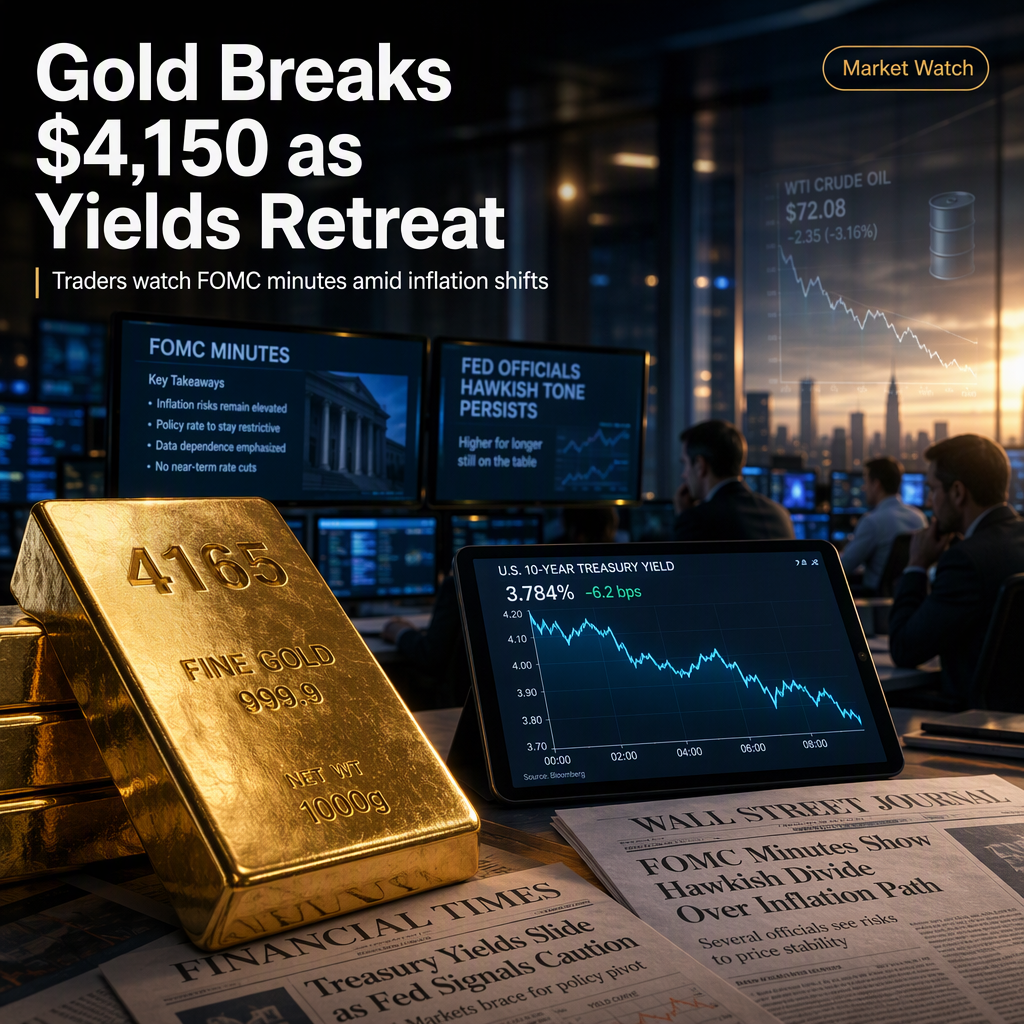 Gold Surges Above $4,150 as Treasury Yields Retreat and Traders Eye FOMC Minutes