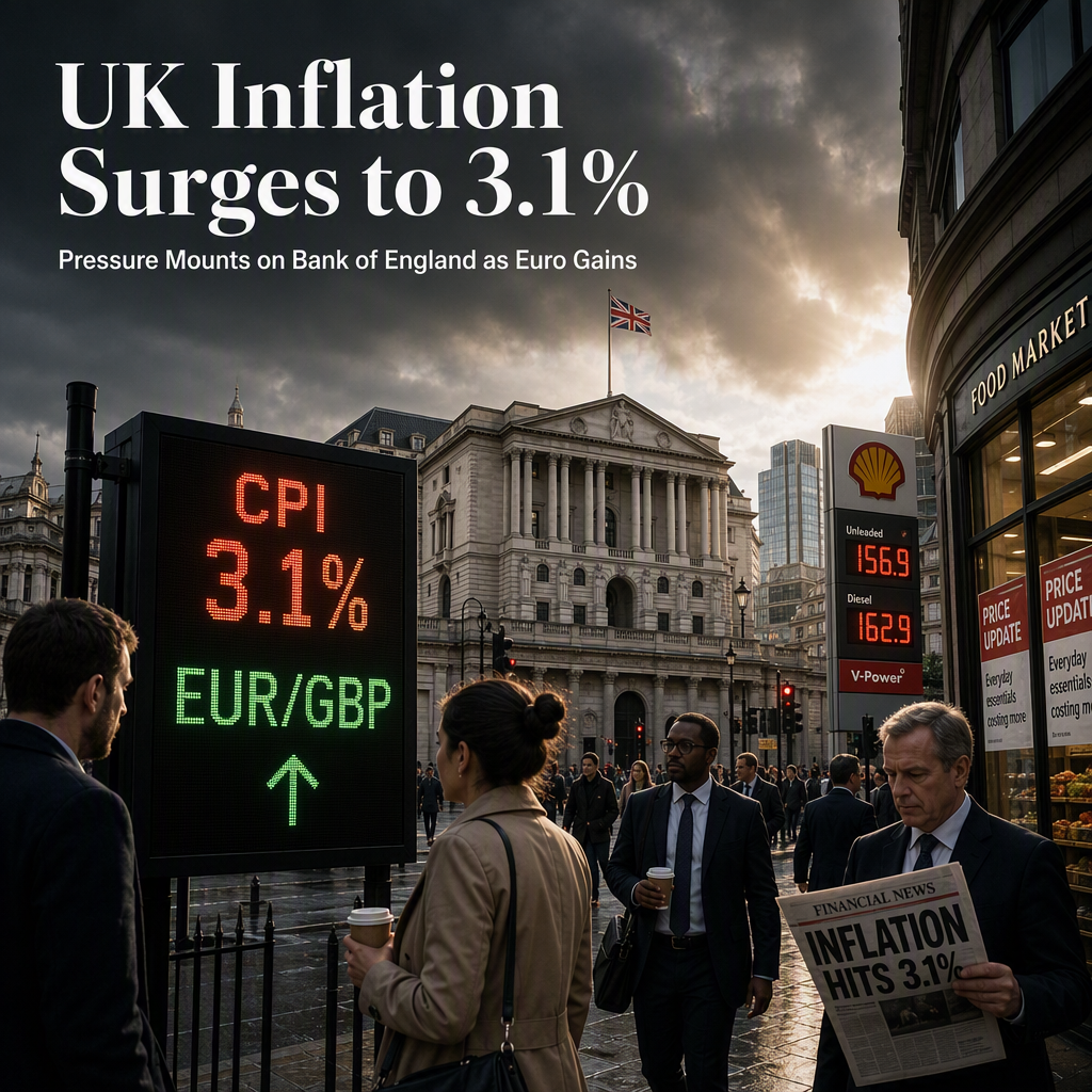 UK Inflation Hits 3.1% in August, Pressuring Bank of England Policy as Euro Gains Against Pound
